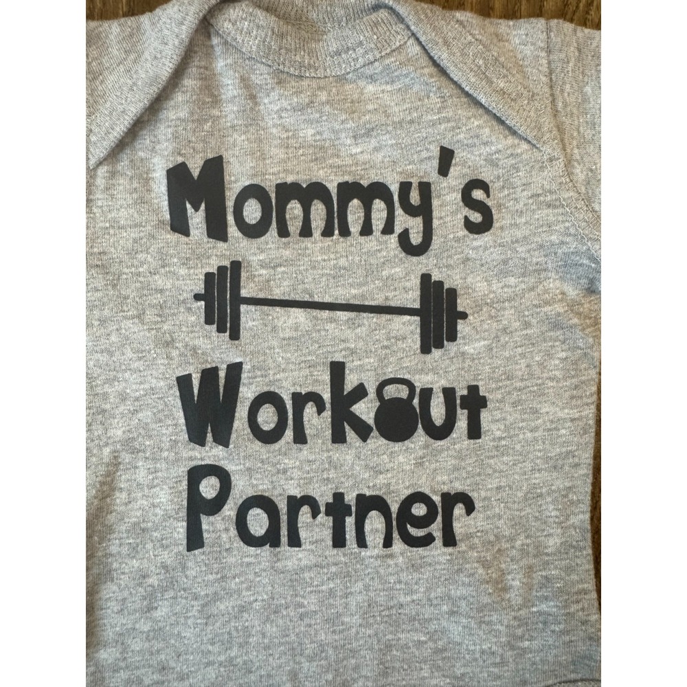 Rabbit Skins Newborn Infant Baby Bodysuit One Piece Mommy's Workout Partner Gray